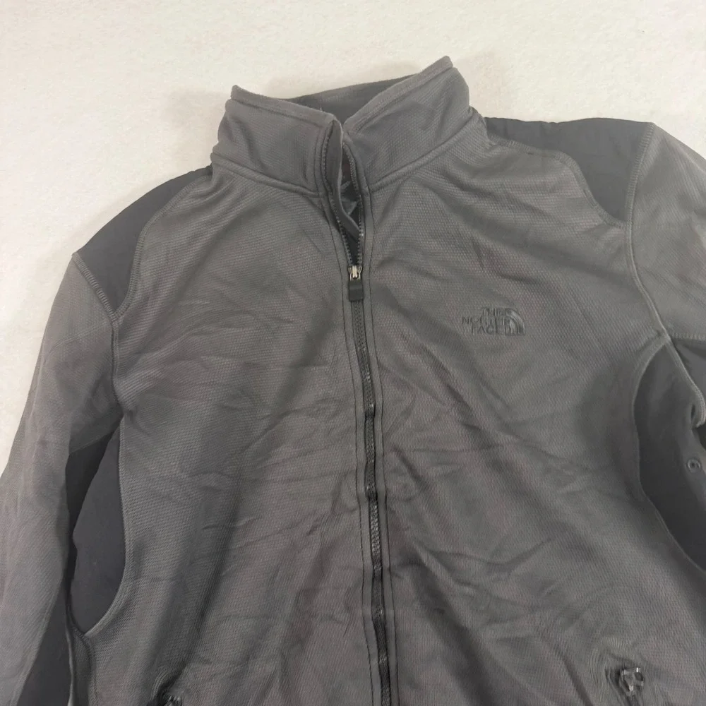 The North Face Mens Full Zip Grid Fleece Jacket Gray Black Performance Large
